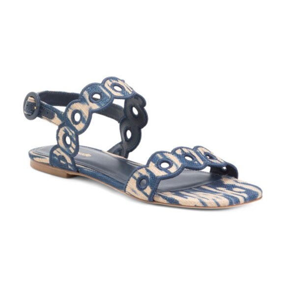 LARROUDE Handmade In Brazil Florence Broderie Flat Sandals - Picture 1 of 3